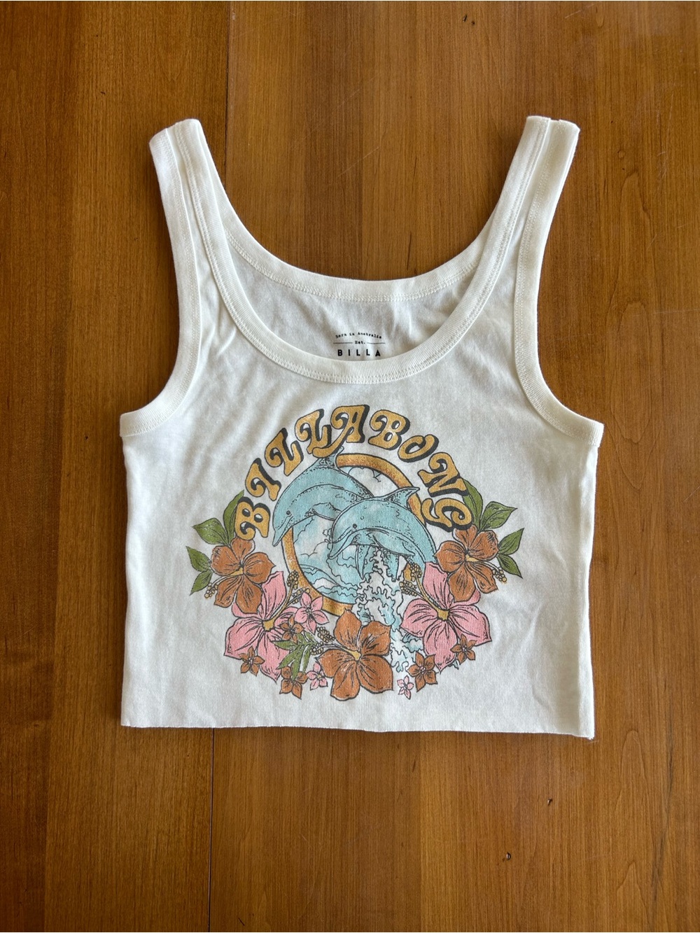 Billabong White Graphic Tank With Dolphin Design
